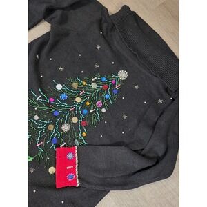 B.P. Design Christmas Sweater L Cowl Neck Ugly Holiday Tree Pullover Beaded
